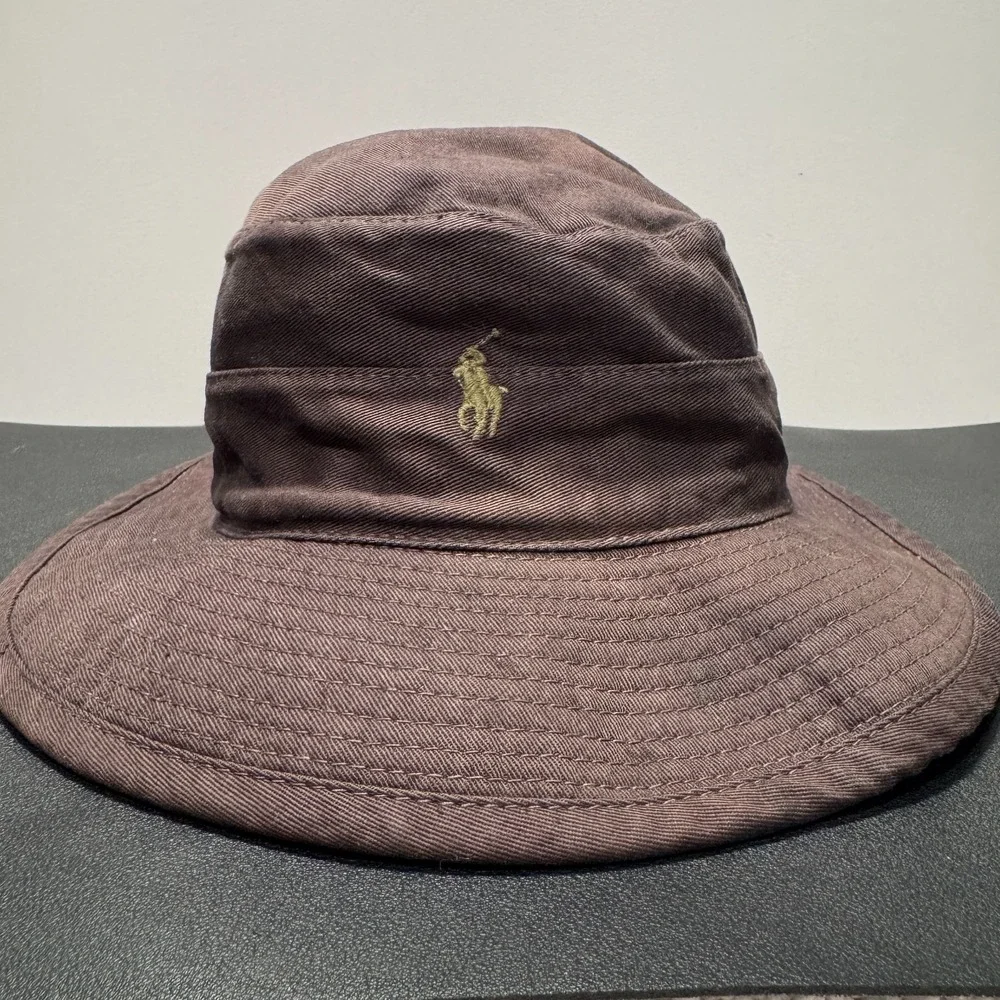 Polo Ralph Lauren Bucket Hat Cap Large Brown Yellow Pony Embroidered Y2K USA VTG
